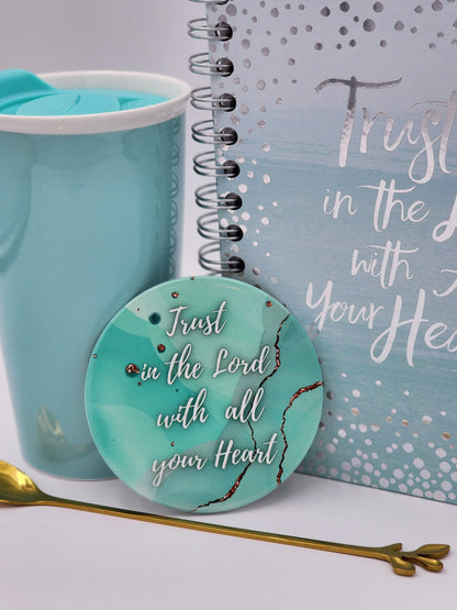 Trust in the Lord teal mug set