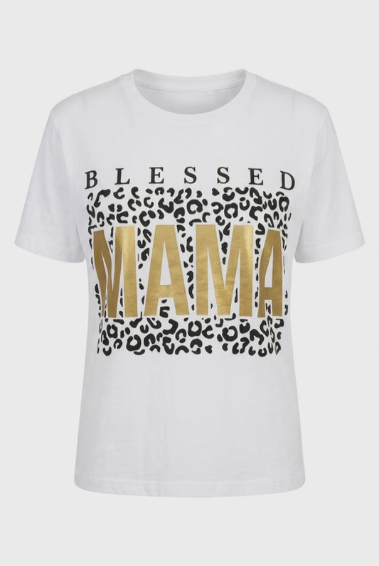 Blessed Mama t-shirt with leopard print