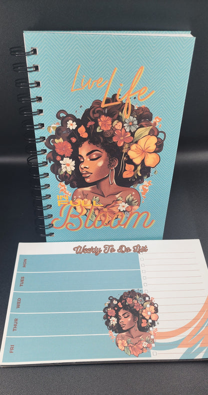Live life in full BLOOM notebook and to do list set