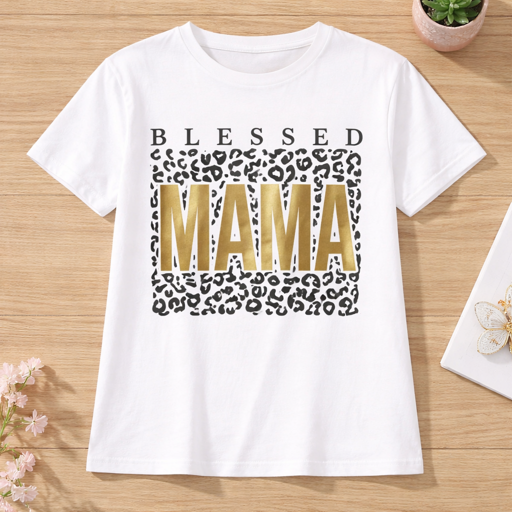 Blessed Mama t-shirt with leopard print