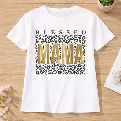 Blessed Mama t-shirt with leopard print