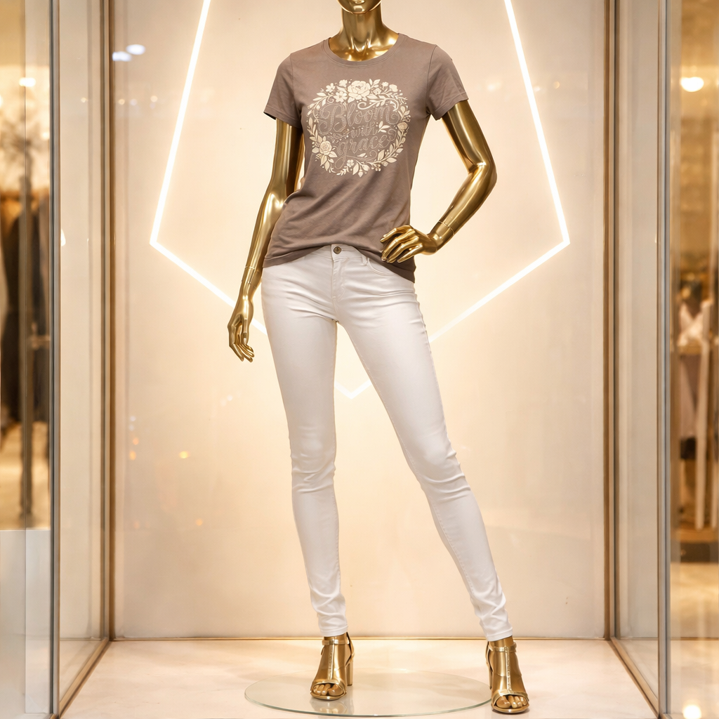 "Bloom with grace, gray, floral, rhinestone t-shirt