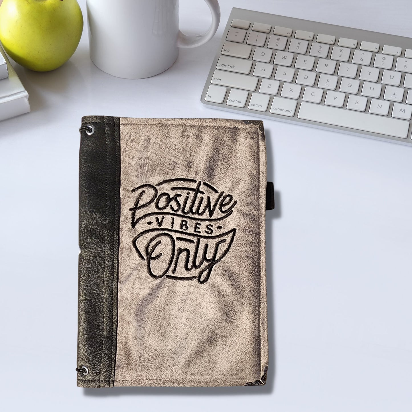 Positive Vibes Only, handmade, embroidered cover travel journal