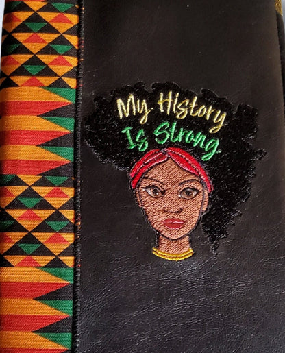 My History is Strong, handmade, embroidered travel journal cover