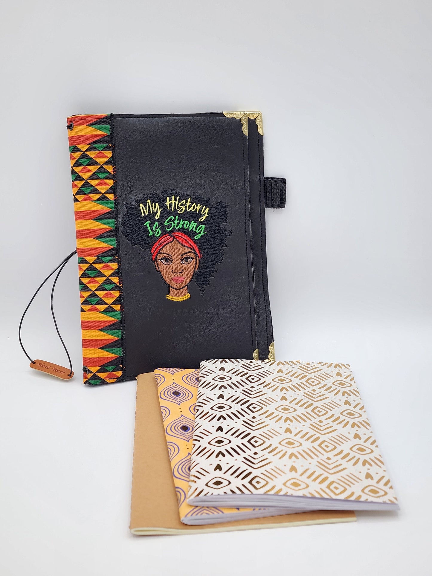 My History is Strong, handmade, embroidered travel journal cover