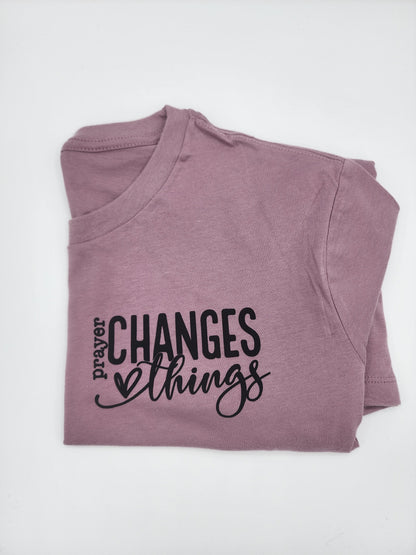 Prayer changes things pink t-shirt with puff letters
