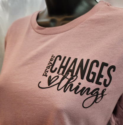 Prayer changes things pink t-shirt with puff letters