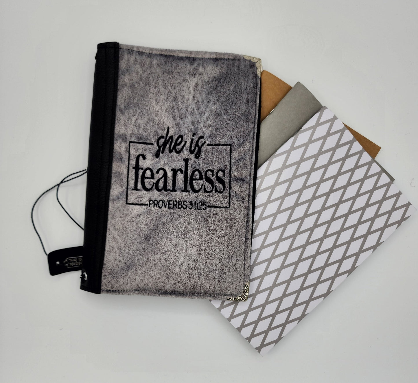 She is Fearless, handmade, embroidered travel journal cover