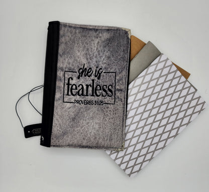 She is Fearless, handmade, embroidered travel journal cover