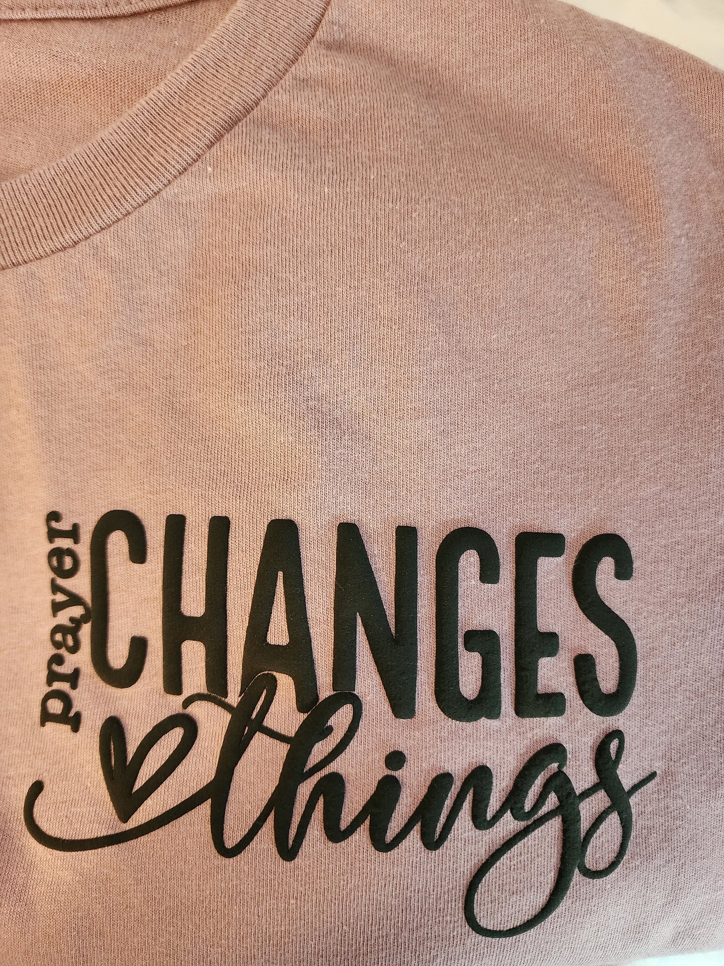 Prayer changes things pink t-shirt with puff letters