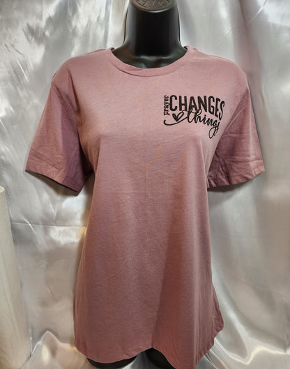 Prayer changes things pink t-shirt with puff letters