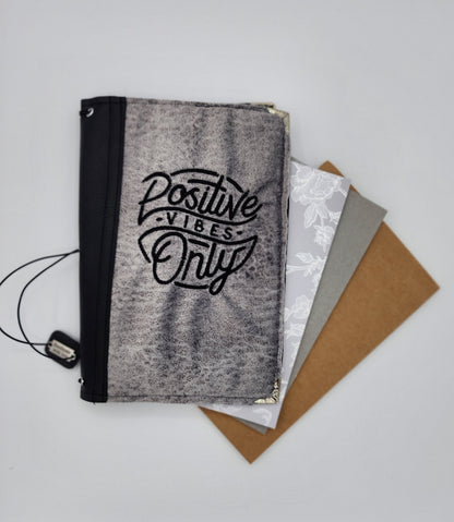 Positive Vibes Only, handmade, embroidered cover travel journal