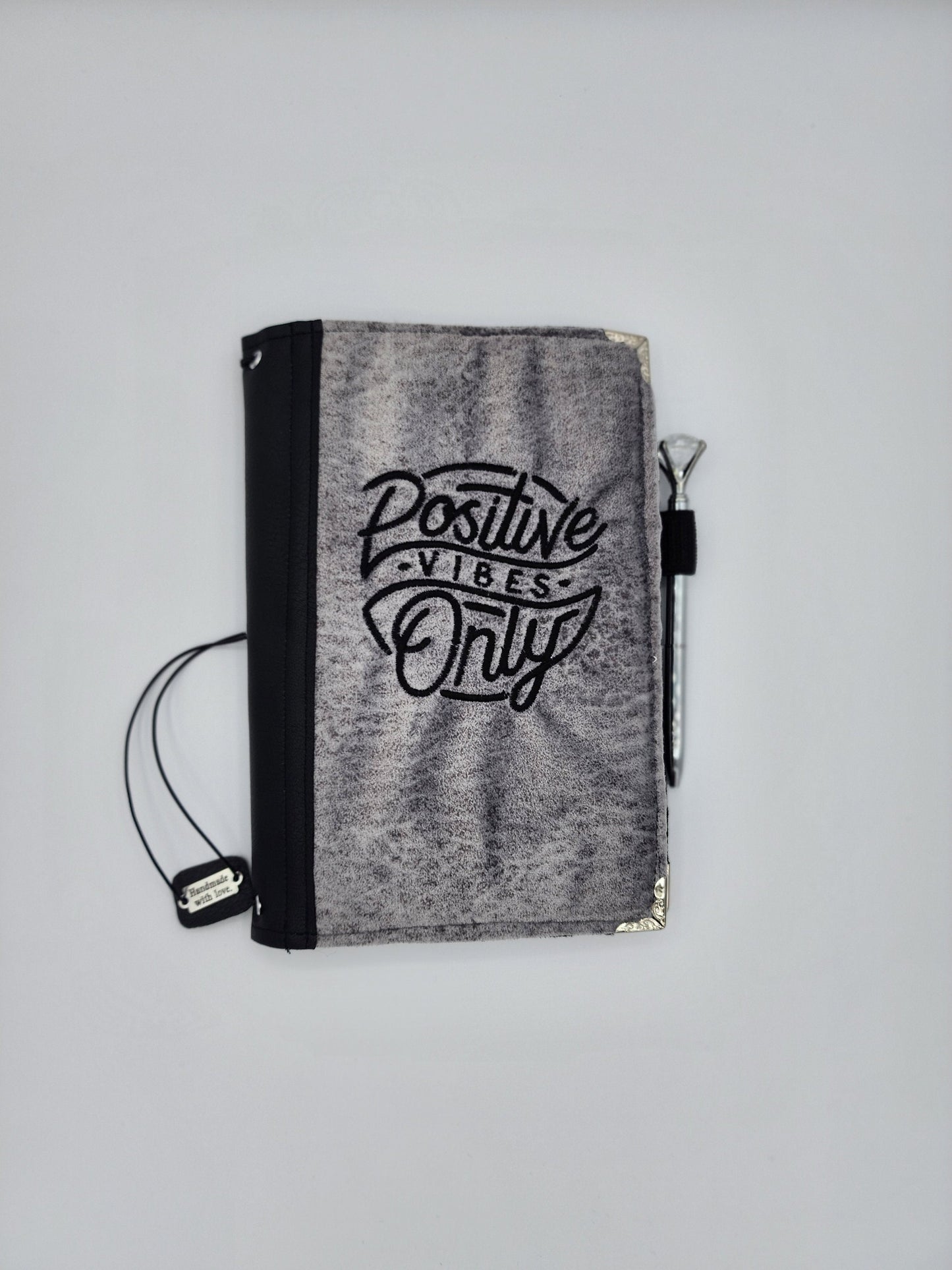 Positive Vibes Only, handmade, embroidered cover travel journal