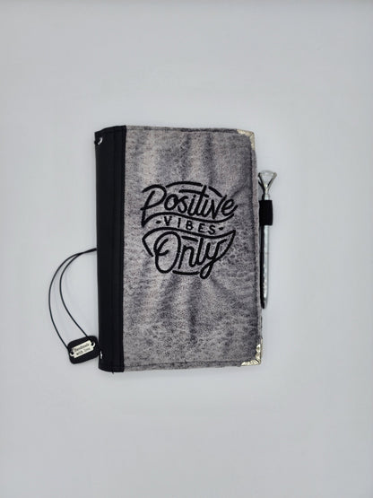 Positive Vibes Only, handmade, embroidered cover travel journal