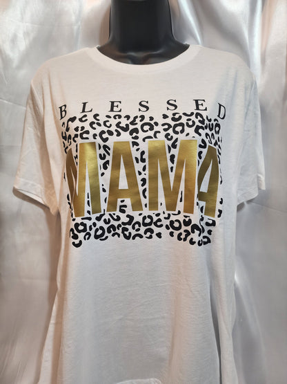Blessed Mama t-shirt with leopard print
